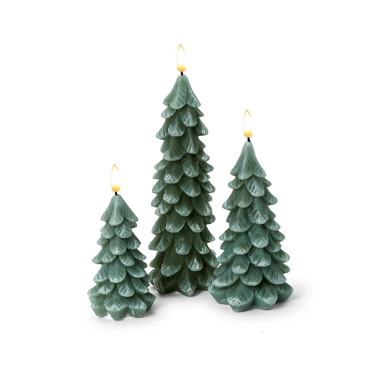 Set of 3 Snowy Tree Candles with Flickering Effect