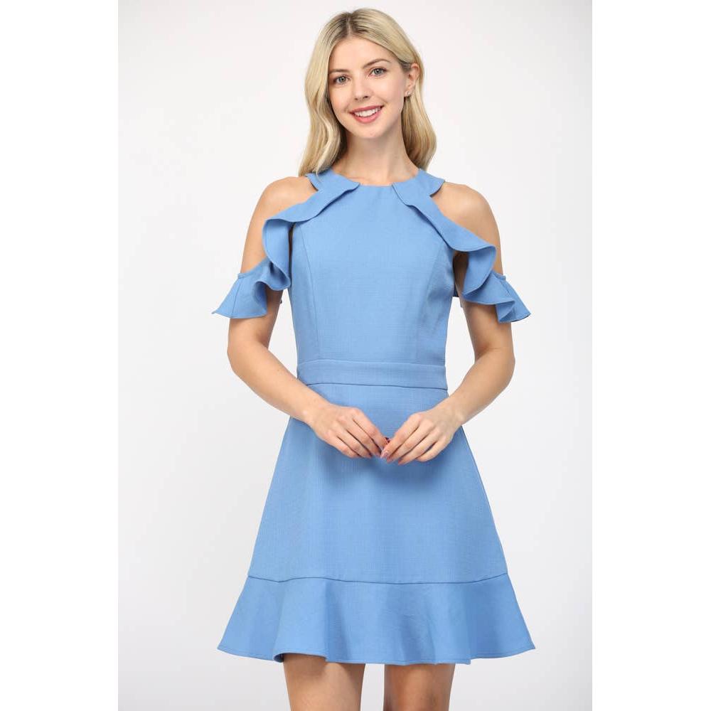 Cold Shoulder Ruffle Sleeves Dress