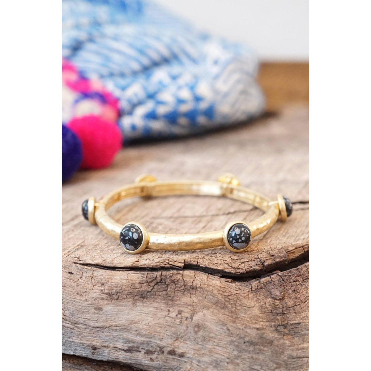 Jeweled Hammered Bangle
