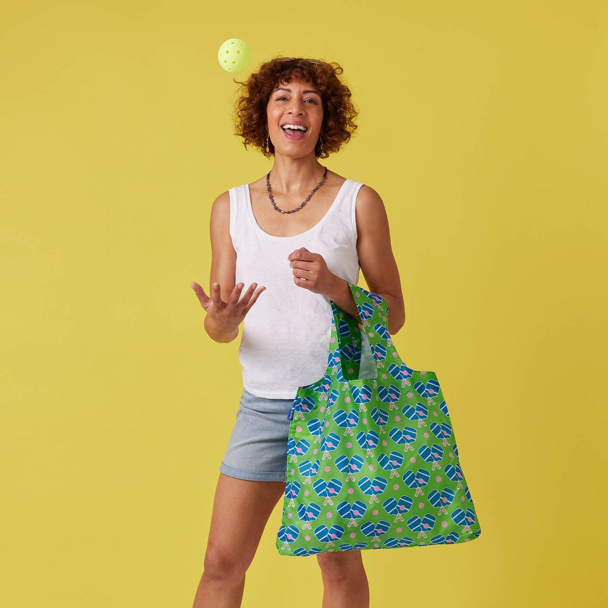 Pickleball Fun Reusable Shopper blu Bag