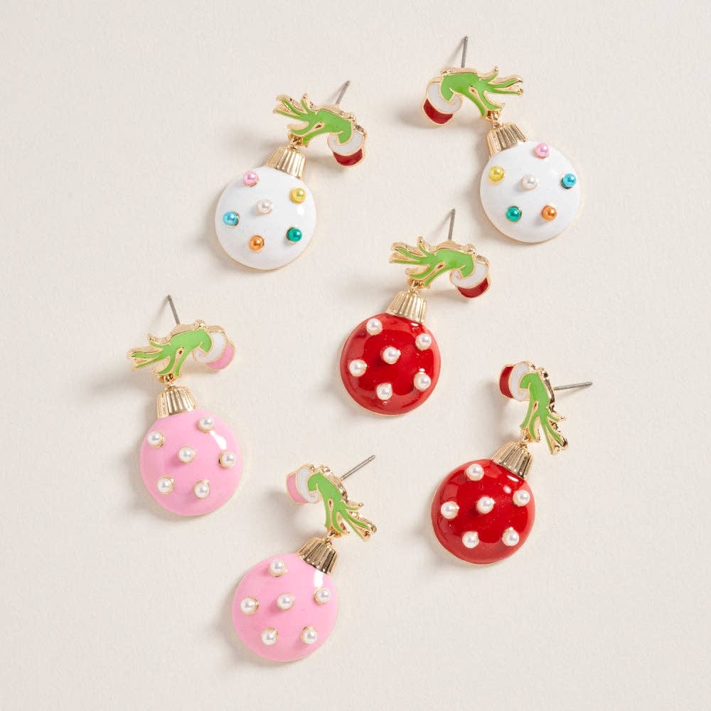 Green Monster Hands Pearl Ornaments Post Earrings