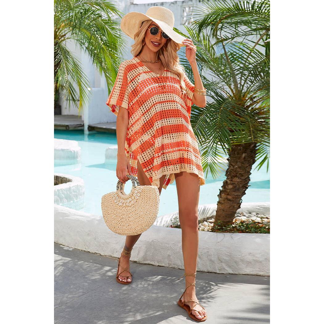 Striped Colorblocked Crochet Cover Up