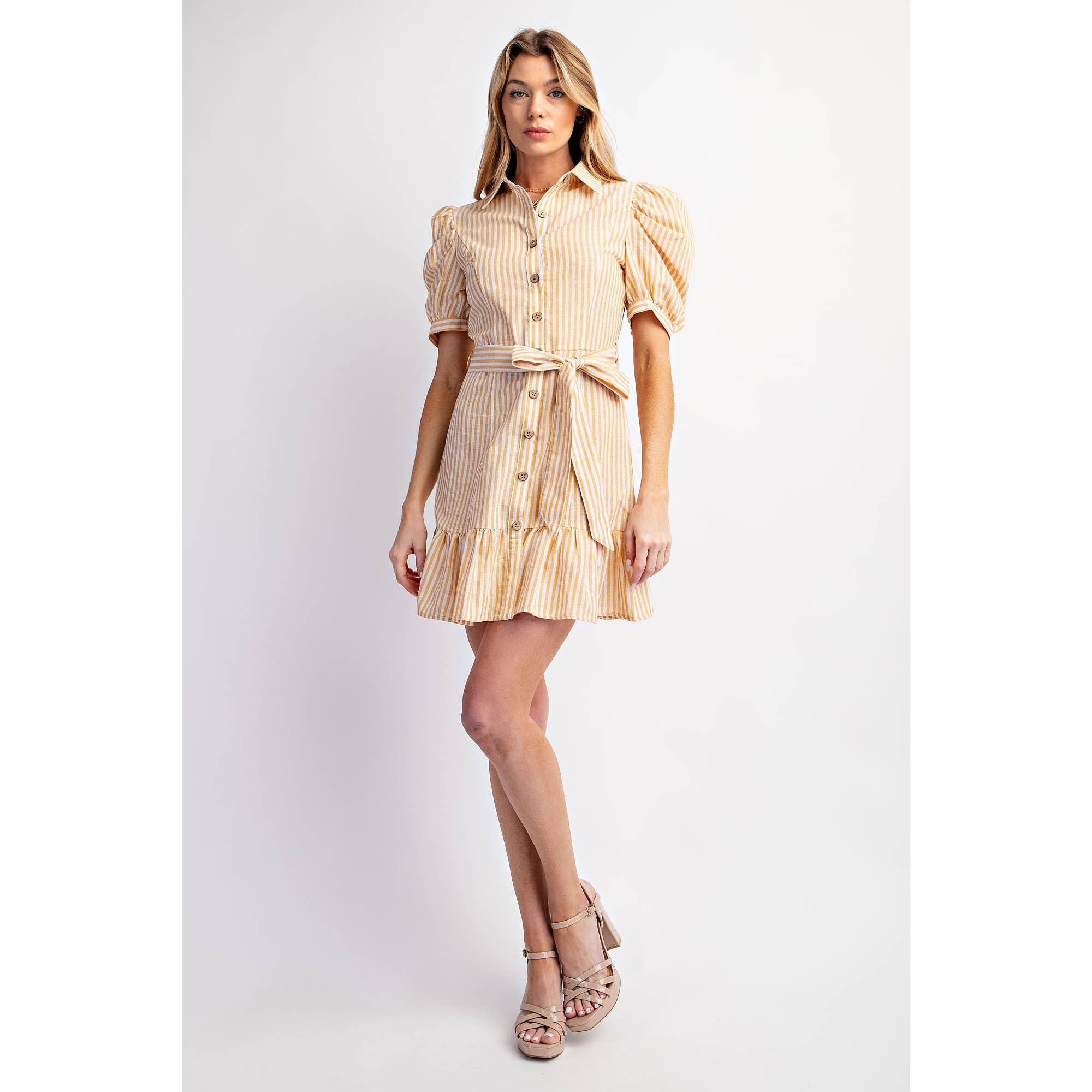 COTTON STRIPED BELTED SHIRT DRESS – Splash on Main