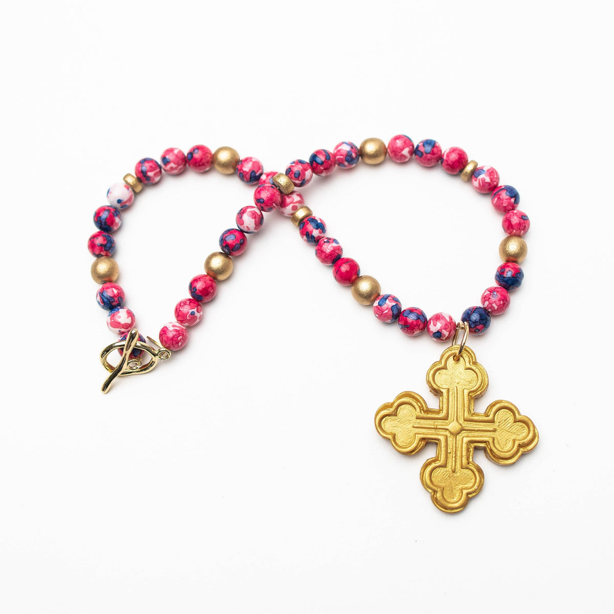 Pink and Blue Rainflower Jasper with Megan Cross Necklace