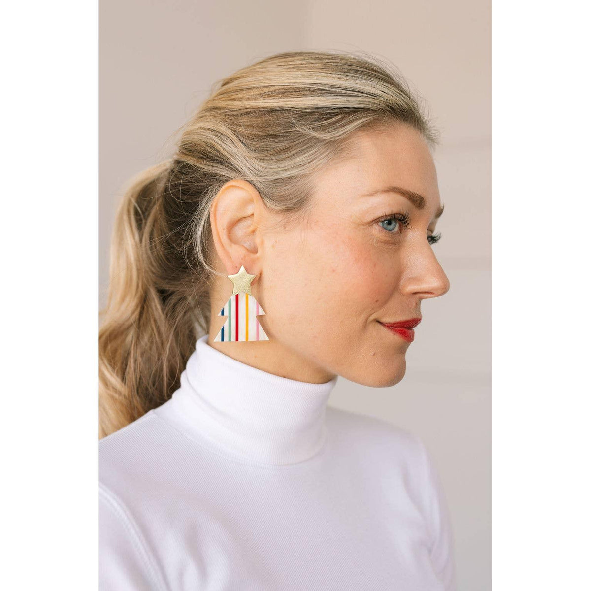 Rainbow Christmas Tree Earring