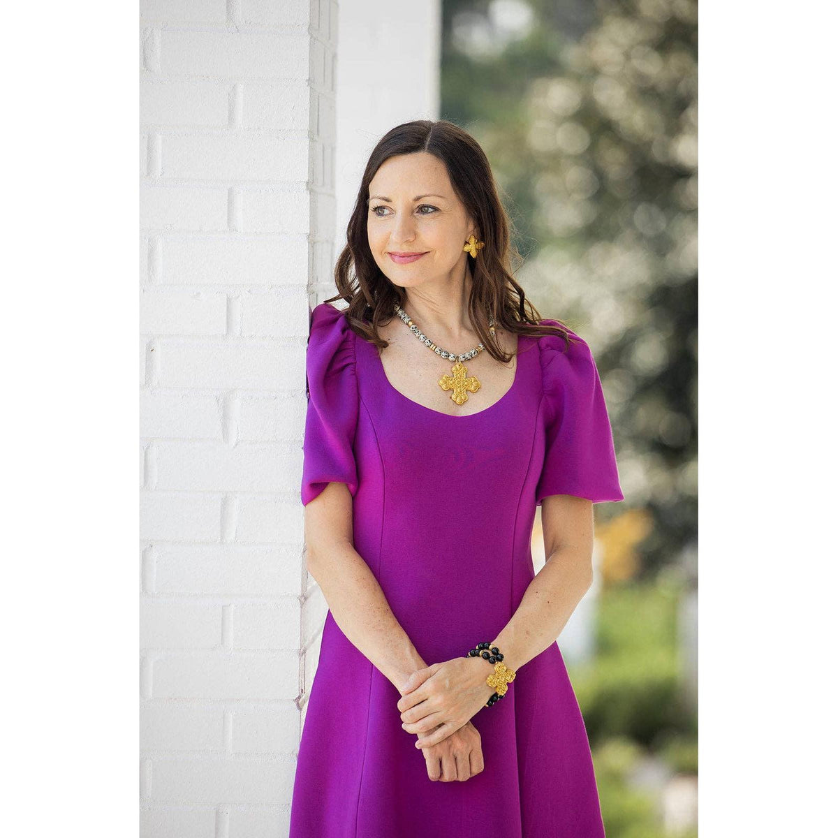 Black Onyx Double with Andrea Cross Bracelet