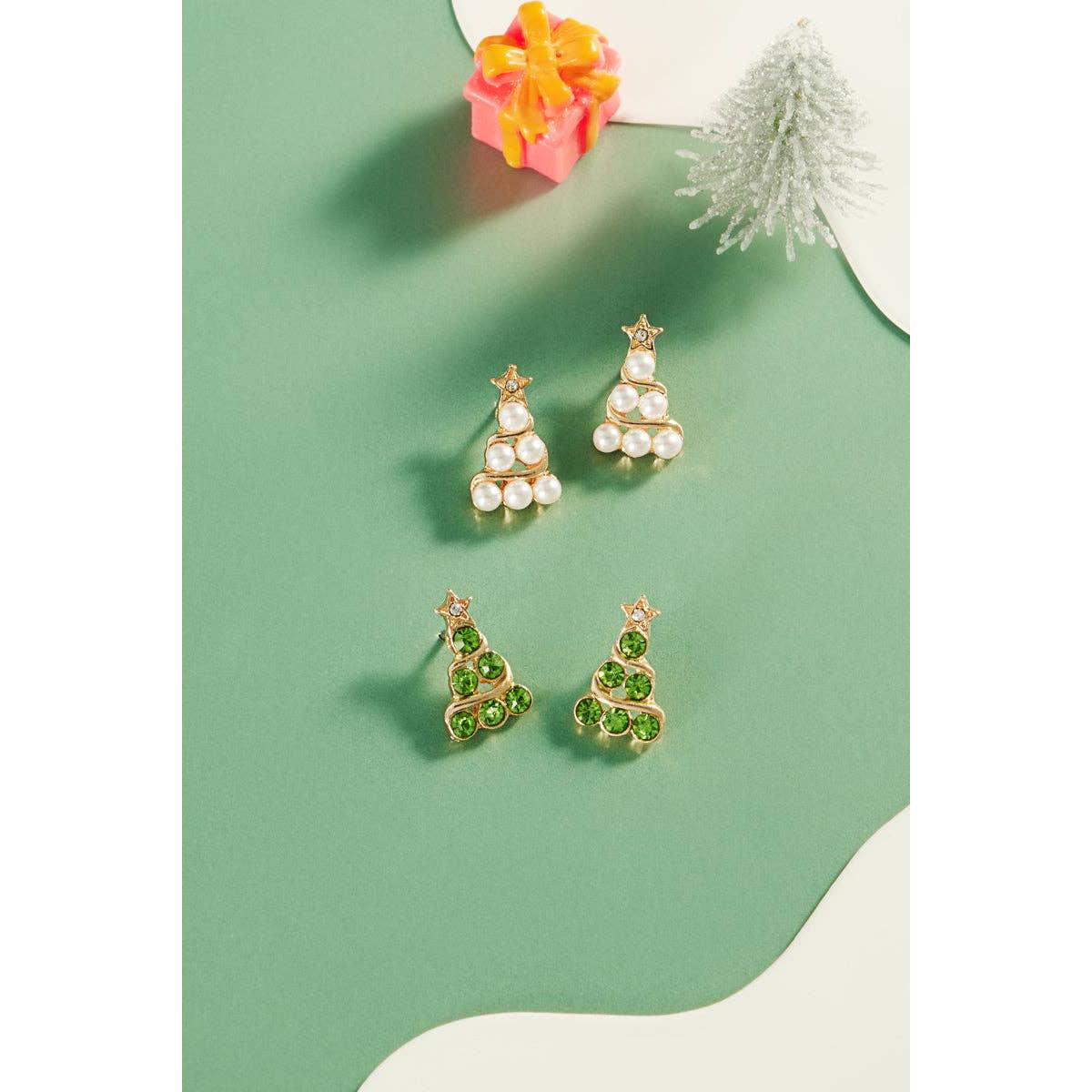Christmas Tree Color Stones Titanium Post Earrings