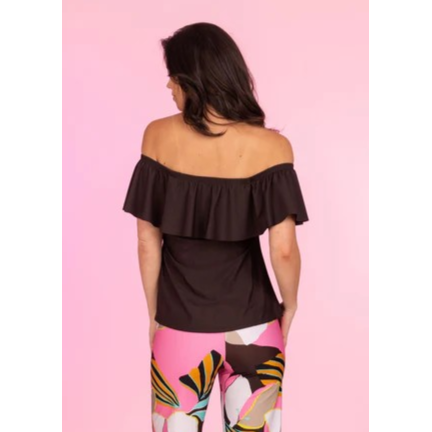 Solid Off Shoulder Flounce Loose Fit Bandini Top