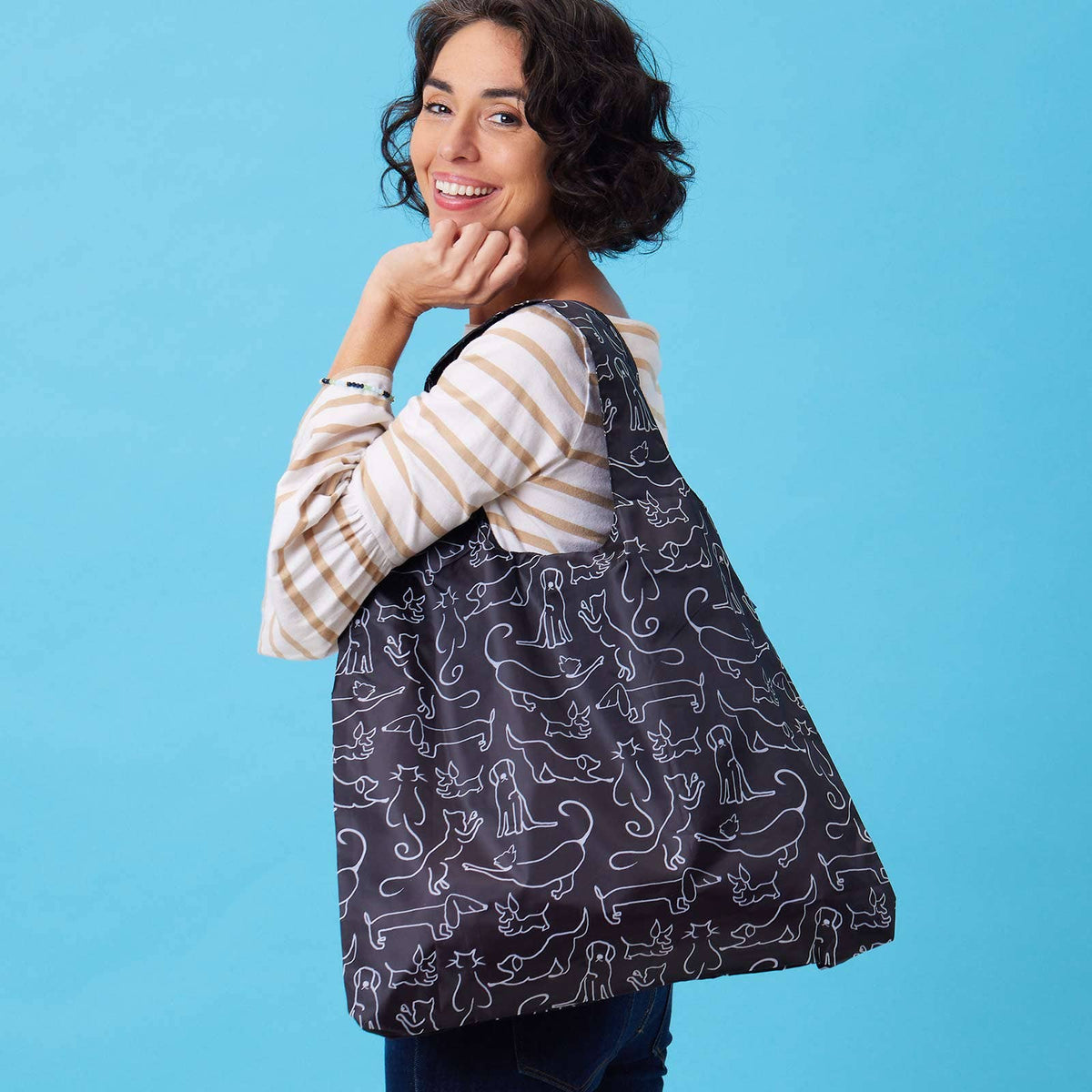 Dog and Cat blu Bag Reusable Shopper Tote