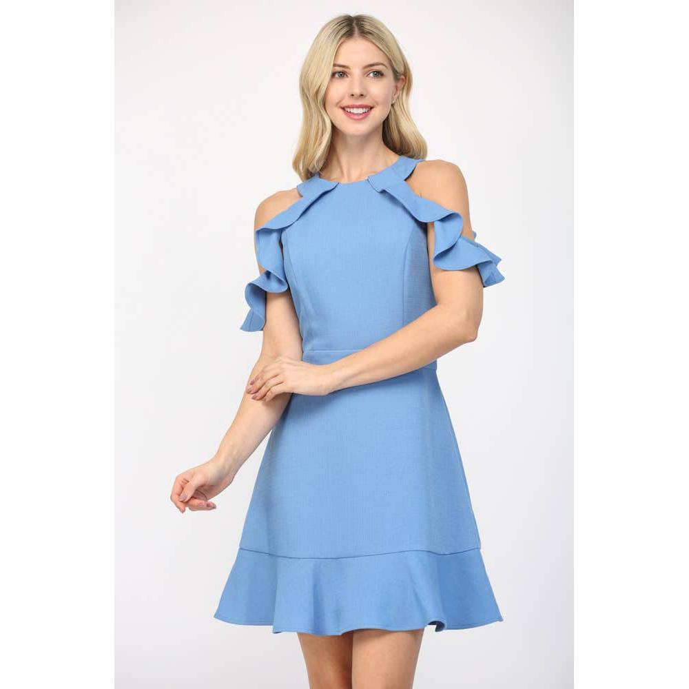 Cold Shoulder Ruffle Sleeves Dress