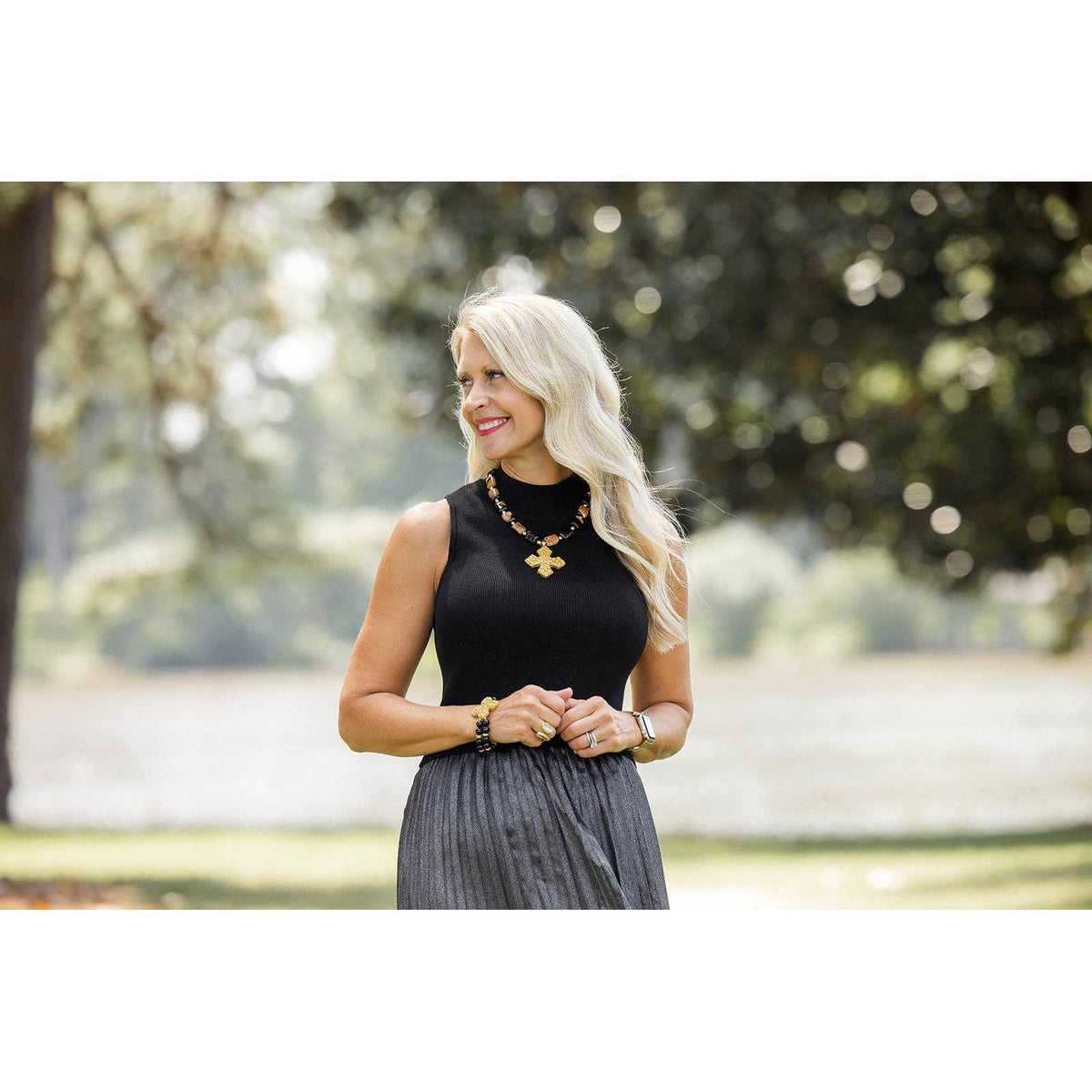 Black Onyx Double with Andrea Cross Bracelet