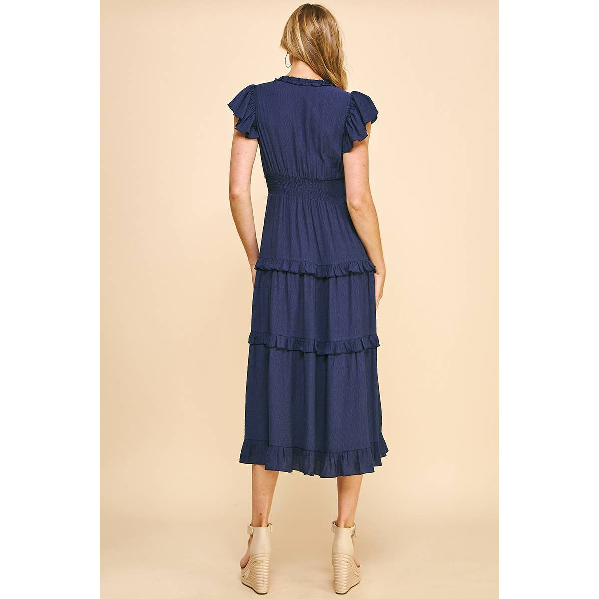 Ruffled Tea Length Dress