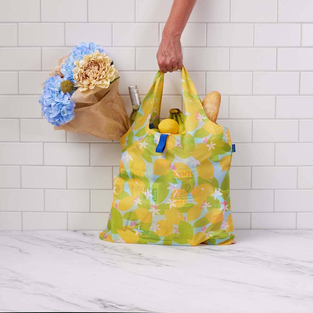 Lemon Blossoms blu Bag Reusable Shopper Tote