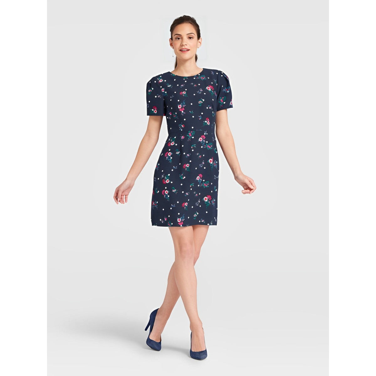 Bouquet Dot Floral Structured Sleeve Dress