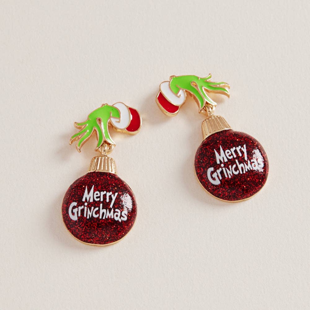 Glitter Green Monster Hands Ornament Post Earrings