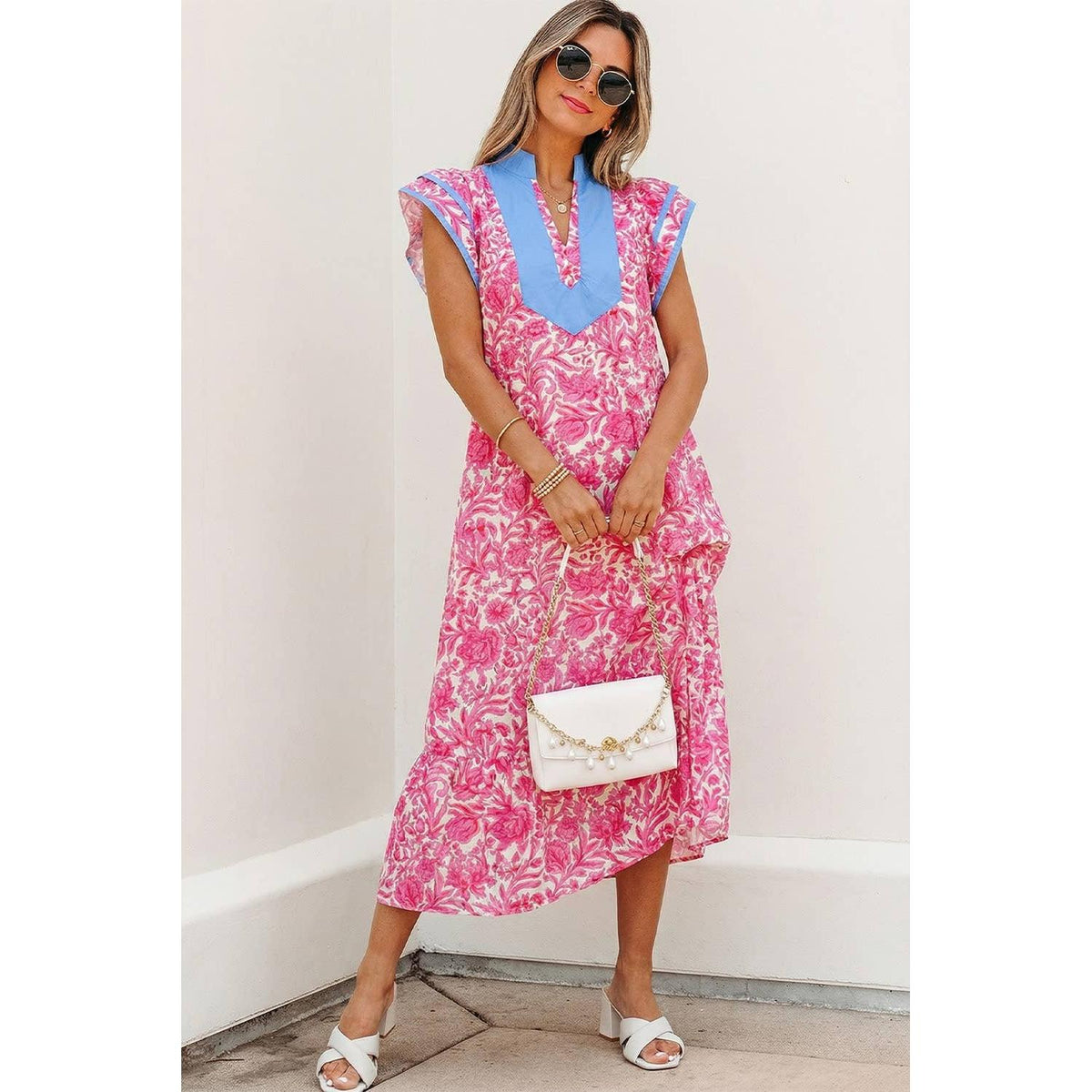 Sassy Floral V Neck Midi Dress