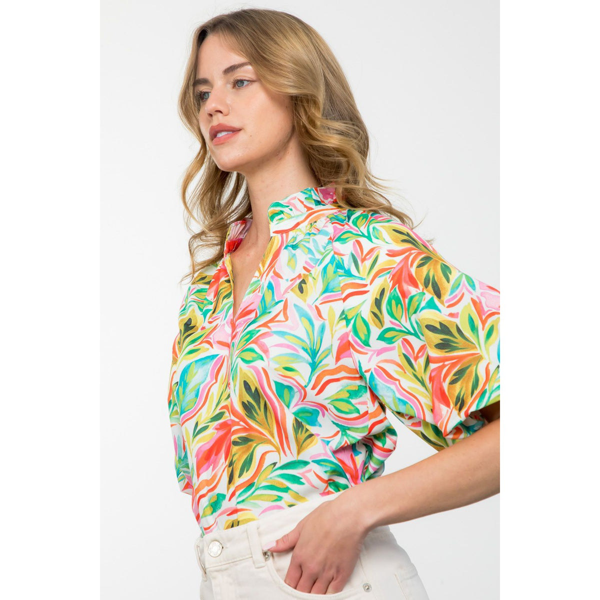 Puff Sleeve Multi Color Print Top