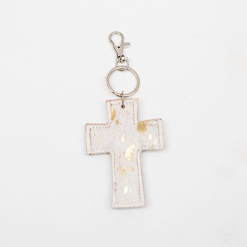 Cross Speckled Metallic Hide Keychain Clip