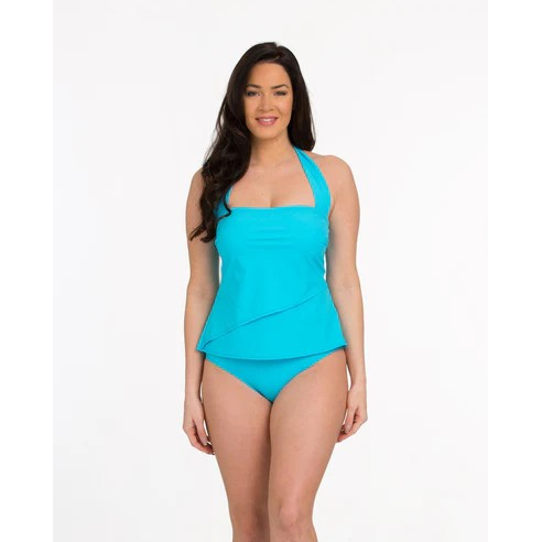 Solid Asymmetrical Wide Set Strap Tankini Top