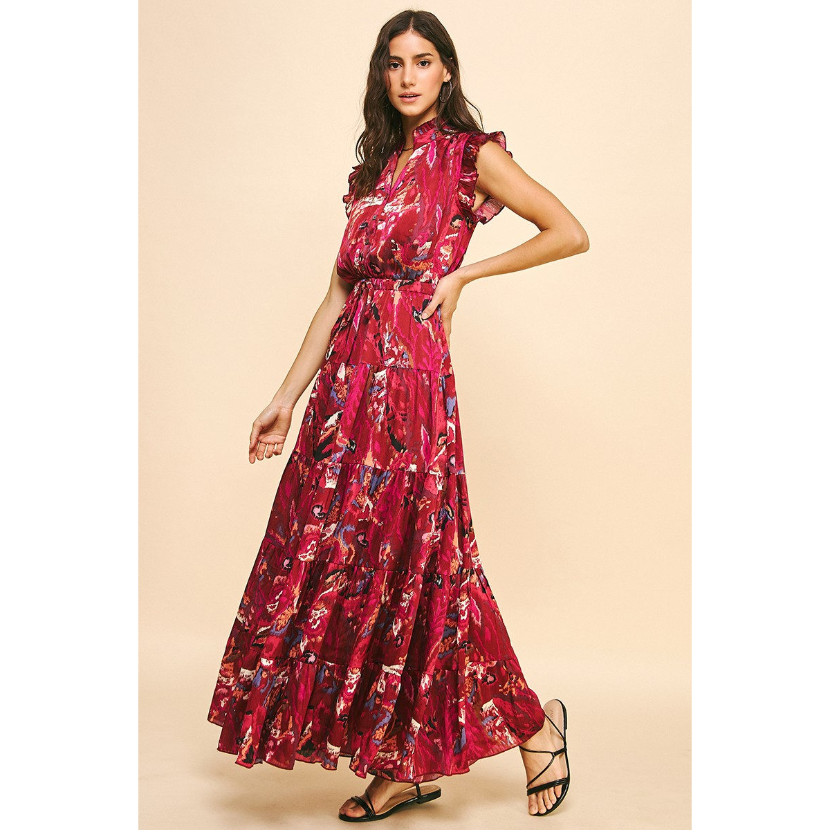 Satin Print Maxi Dress