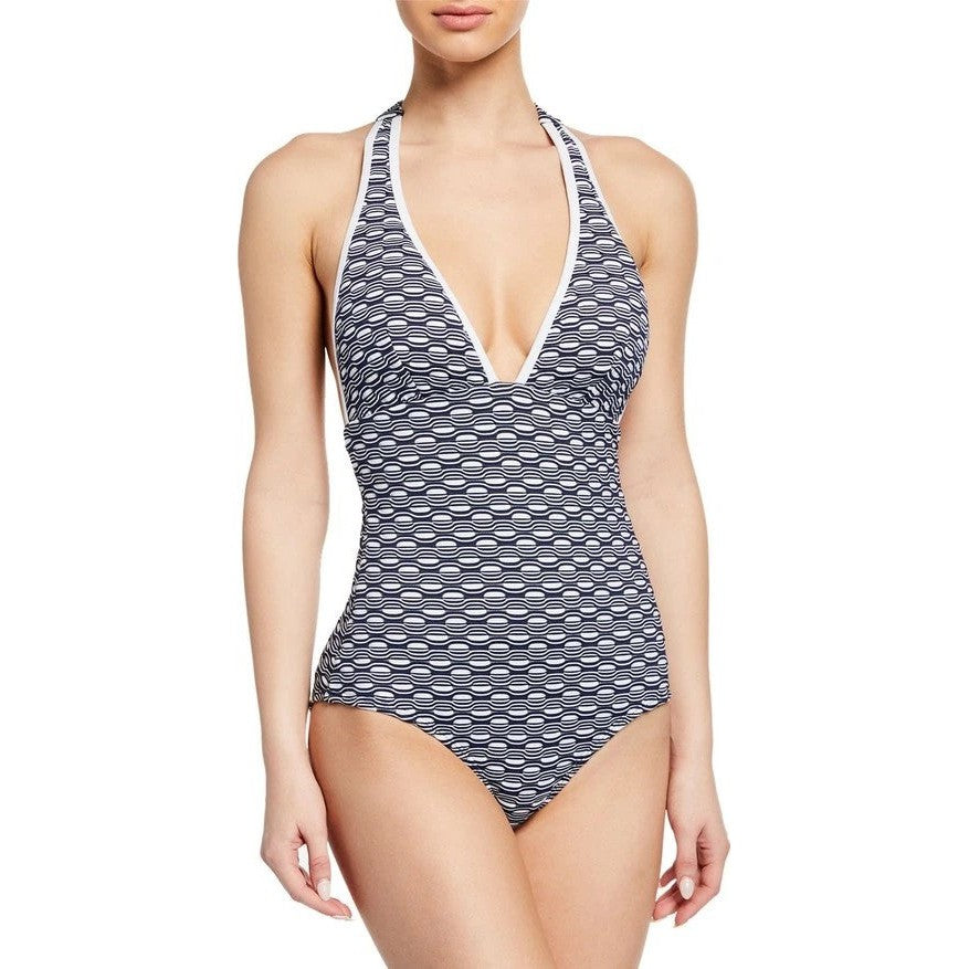 Graphic Wave Jacquard Halter One Piece