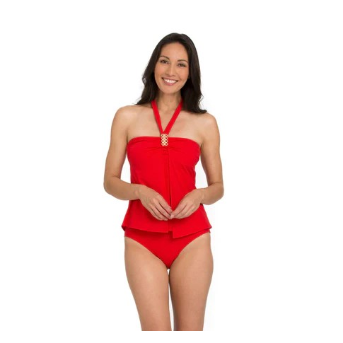 Solid Overlay Split Front Tankini with Neck Ties