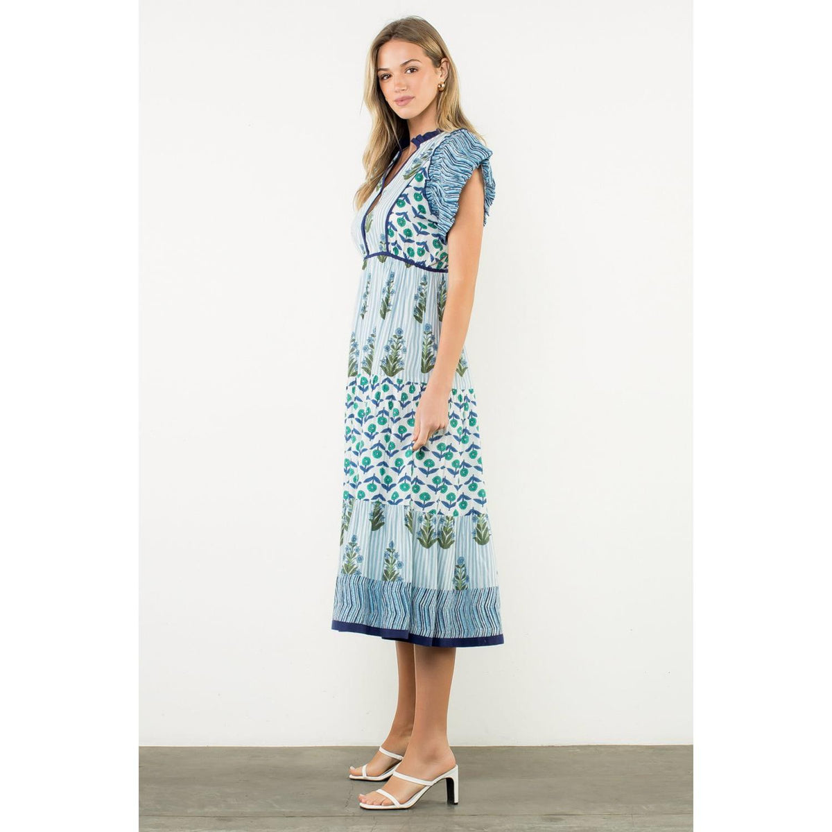 flutter sleeve embroidered dress Women's Flutter Sleeve Embroidered Midi Dress
