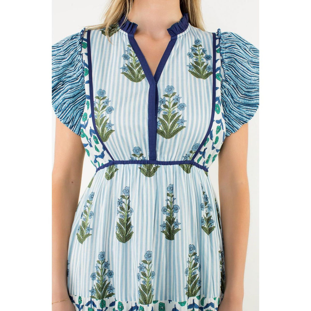 Laia Embroidered Flutter Sleeve Maxi Dress