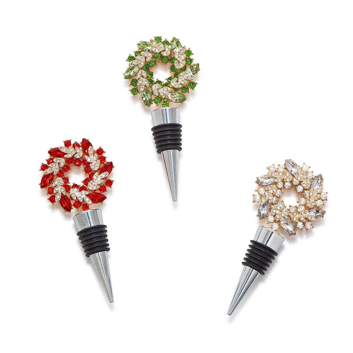 Holiday Wreath Jeweled Bottle Stoppers