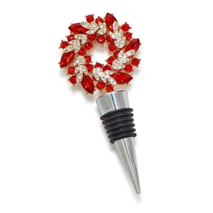 Holiday Wreath Jeweled Bottle Stoppers