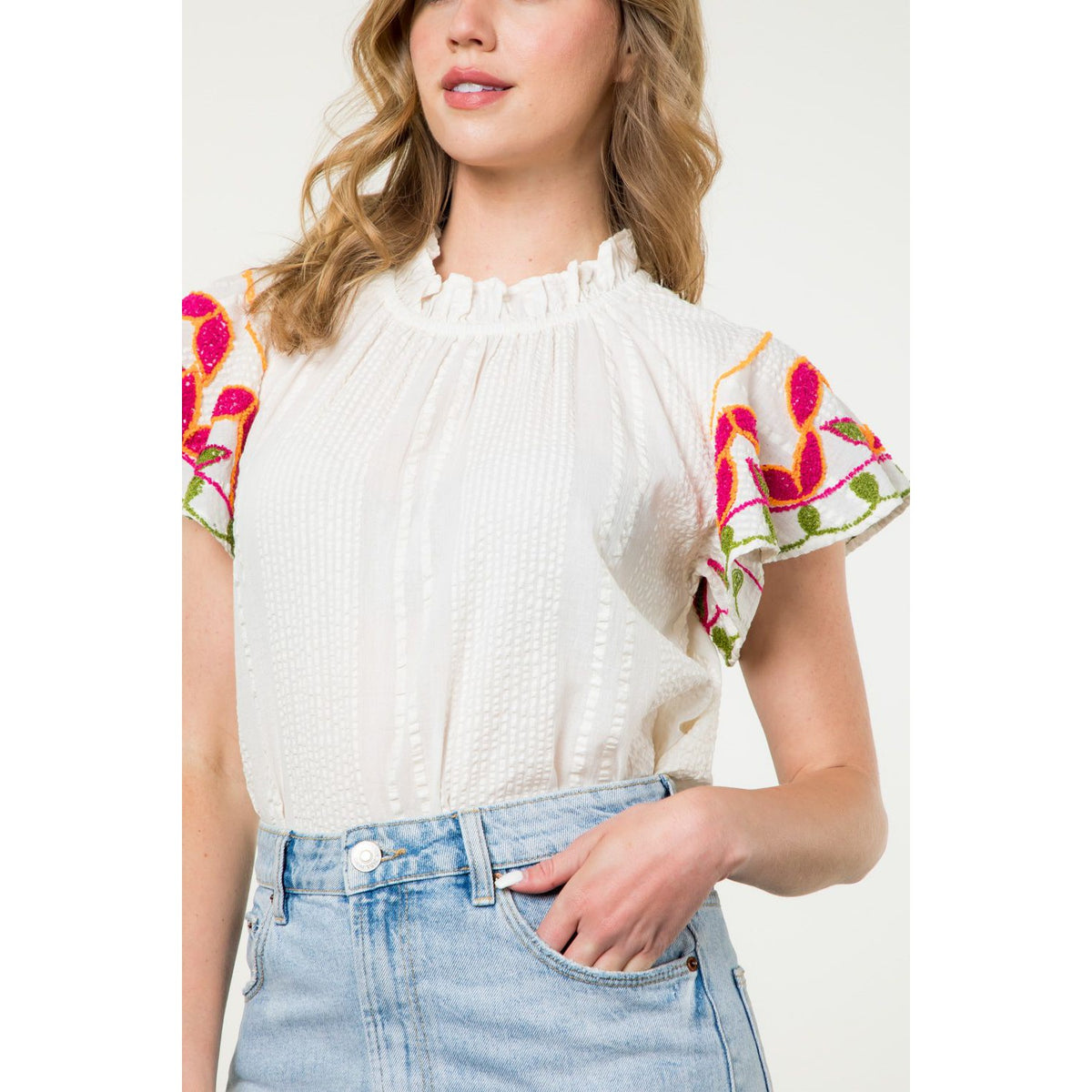 Hand Embroidered Sleeve Top