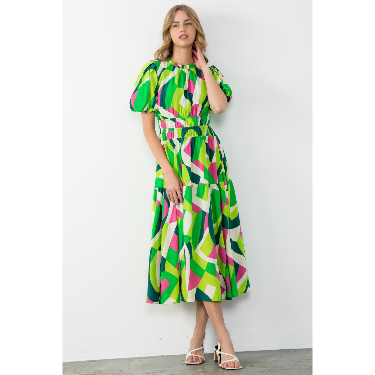 Puff Sleeve Multi Color Maxi Dress