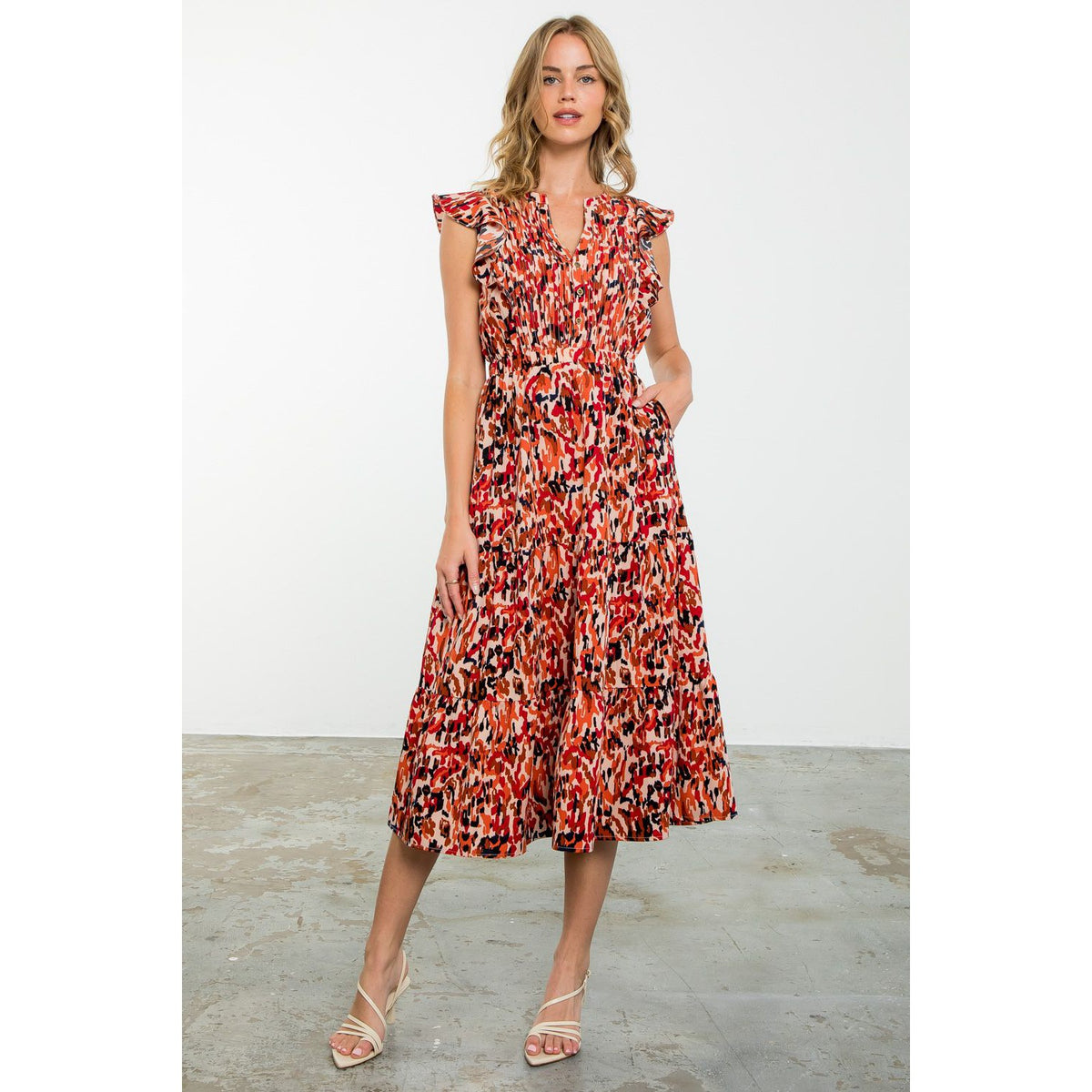 Flutter Sleeve Abstract Print Dress