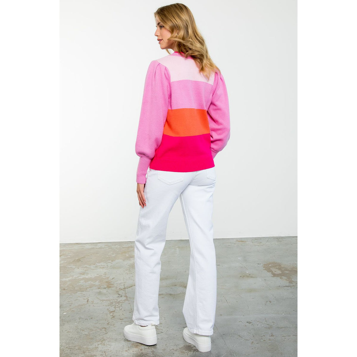 Colorblock Puff Sleeve Sweater