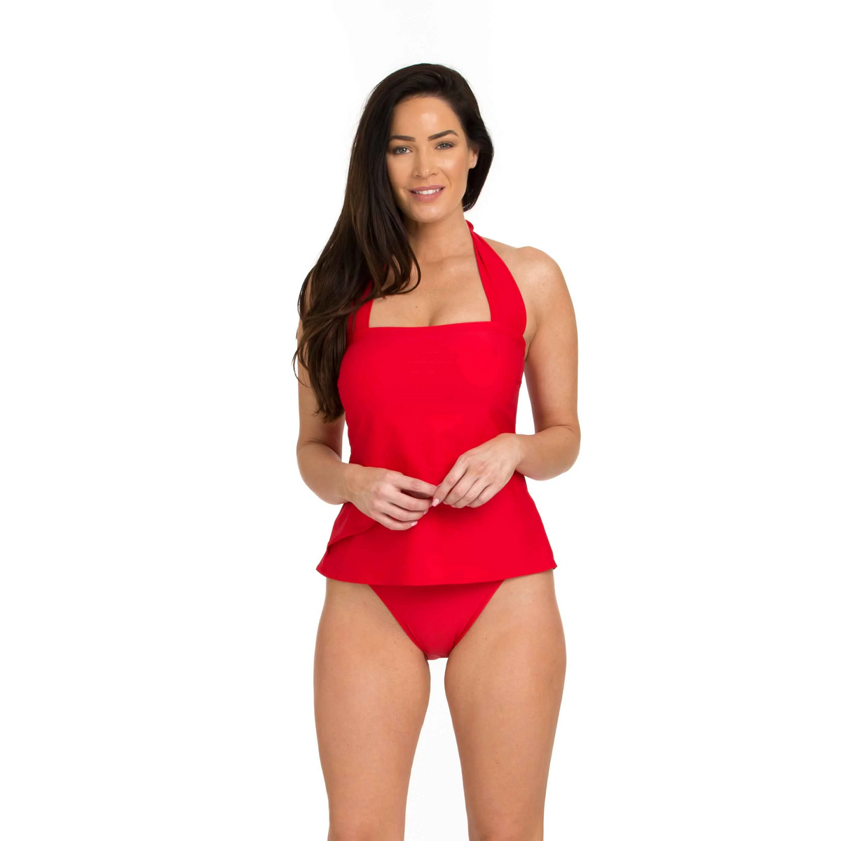 Solid Asymmetrical Wide Set Strap Tankini Top