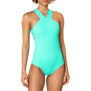 Solid Texture High Neck One Piece