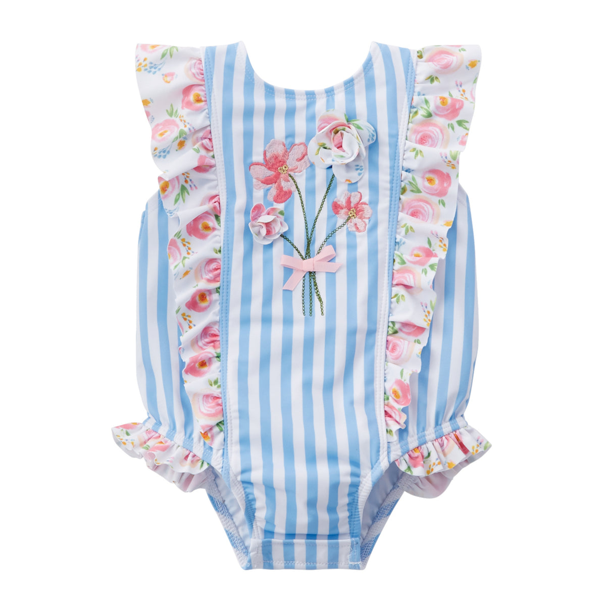 Girls Striped Floral Swimsuit