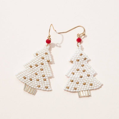 Mini White Christmas Tree Seed Bead Earrings