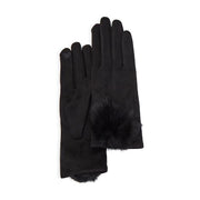 Microsuede Gloves with Genuine Fur Pom Pom with Touchscreen Fingertips