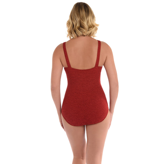 Krinkle Square Neck One Piece Swimsuit