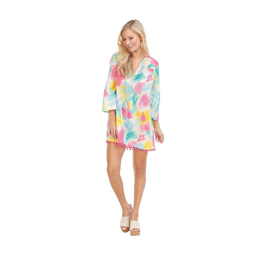 Painterly Pastel Lacey Pom Pom Cover Up