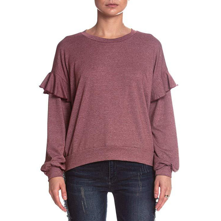 Long Sleeve Knit Top with Ruffle