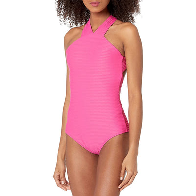 Solid Texture High Neck One Piece