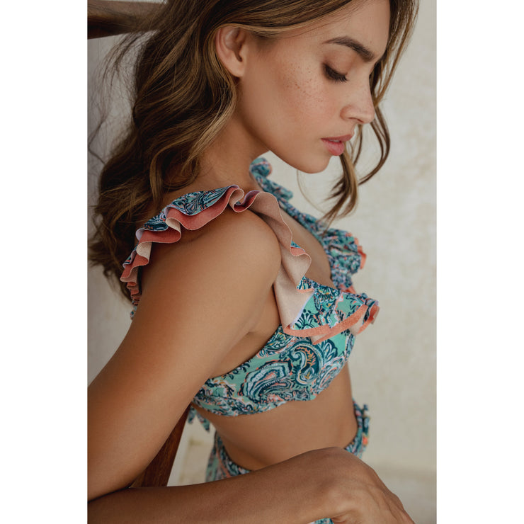 Eclectic Vibes Paisley Flutter Sleeve Bra Top
