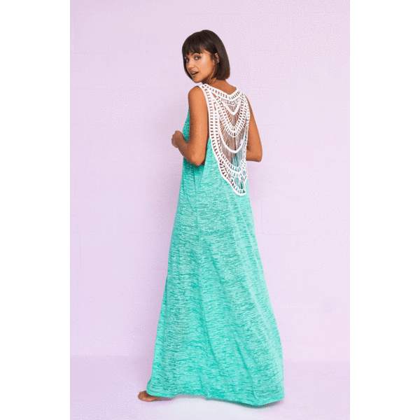 Petite Maxi Crochet Dress Cover Up Mint / One Size Fits Most