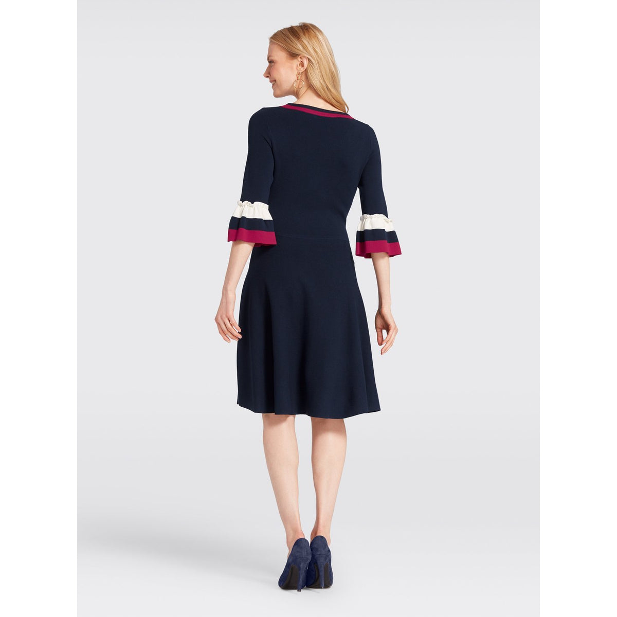 Stripe Bell Sleeve Sweater Dress