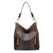 Ostrich/Croc Tassel Zip Hobo Bag