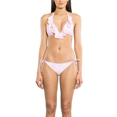 Solid Petal Ruffle Halter Bikini Top