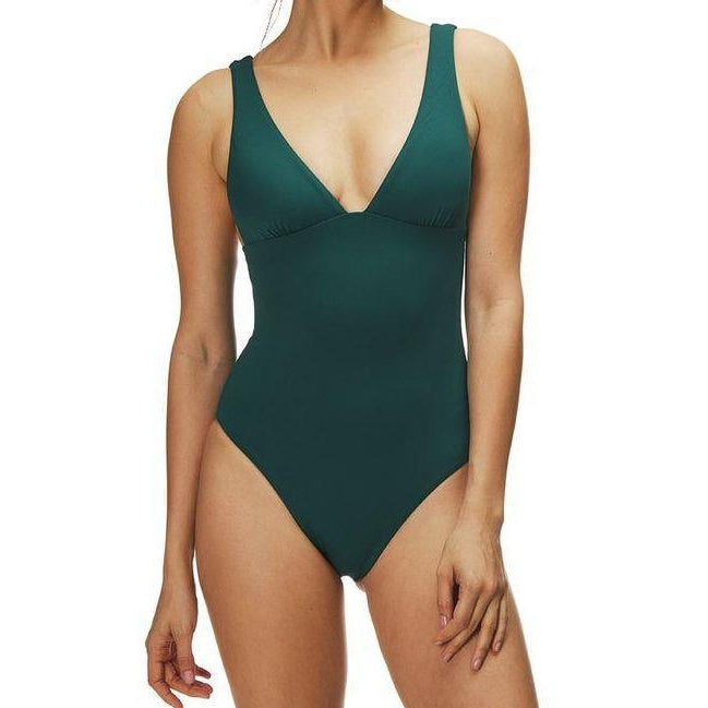 Solid V Neck Maillot One Piece