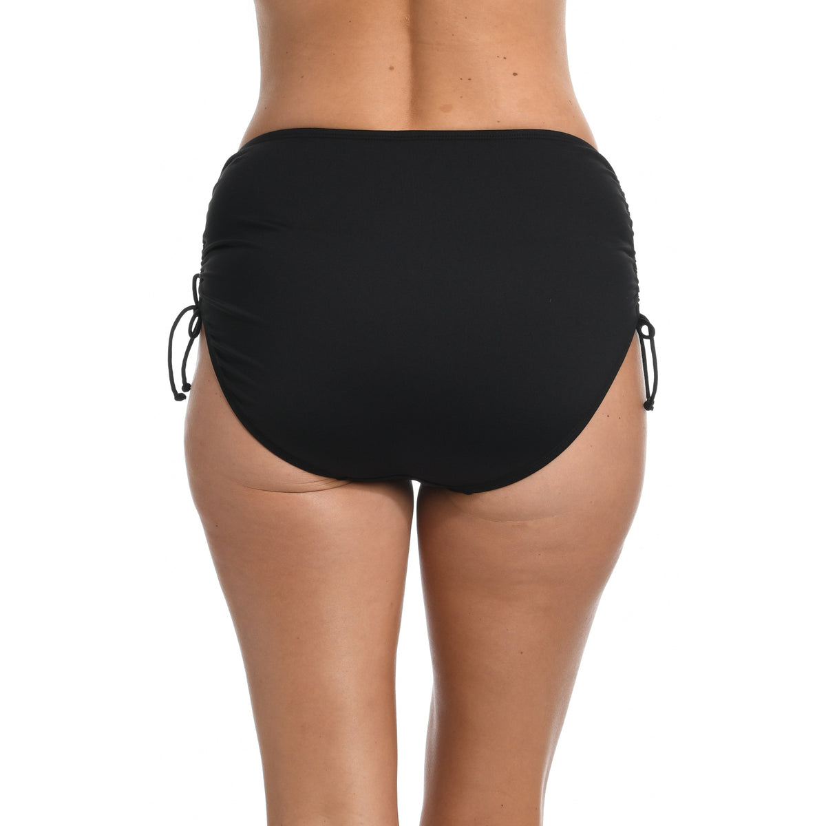 Solid Mid Waist Adjustable Tie Side Bikini Bottom